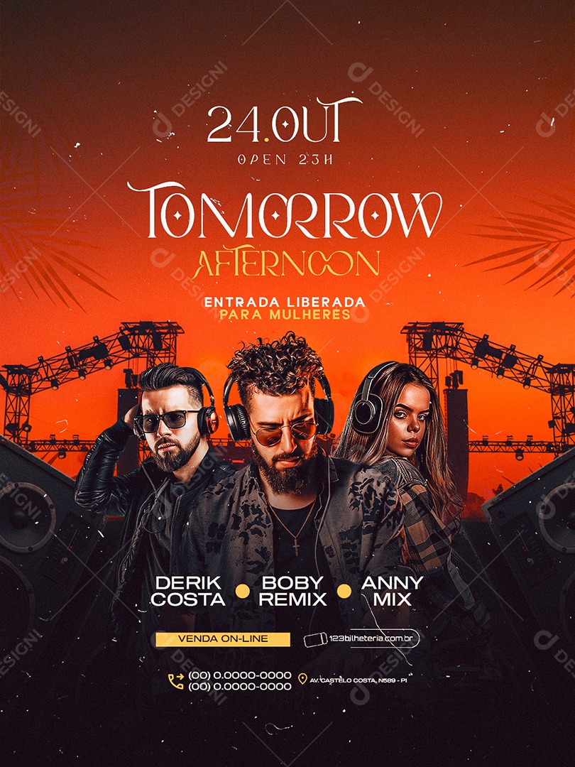 Flyer Festa dos DJS Tomorrou Afternoon Social Media PSD Editável