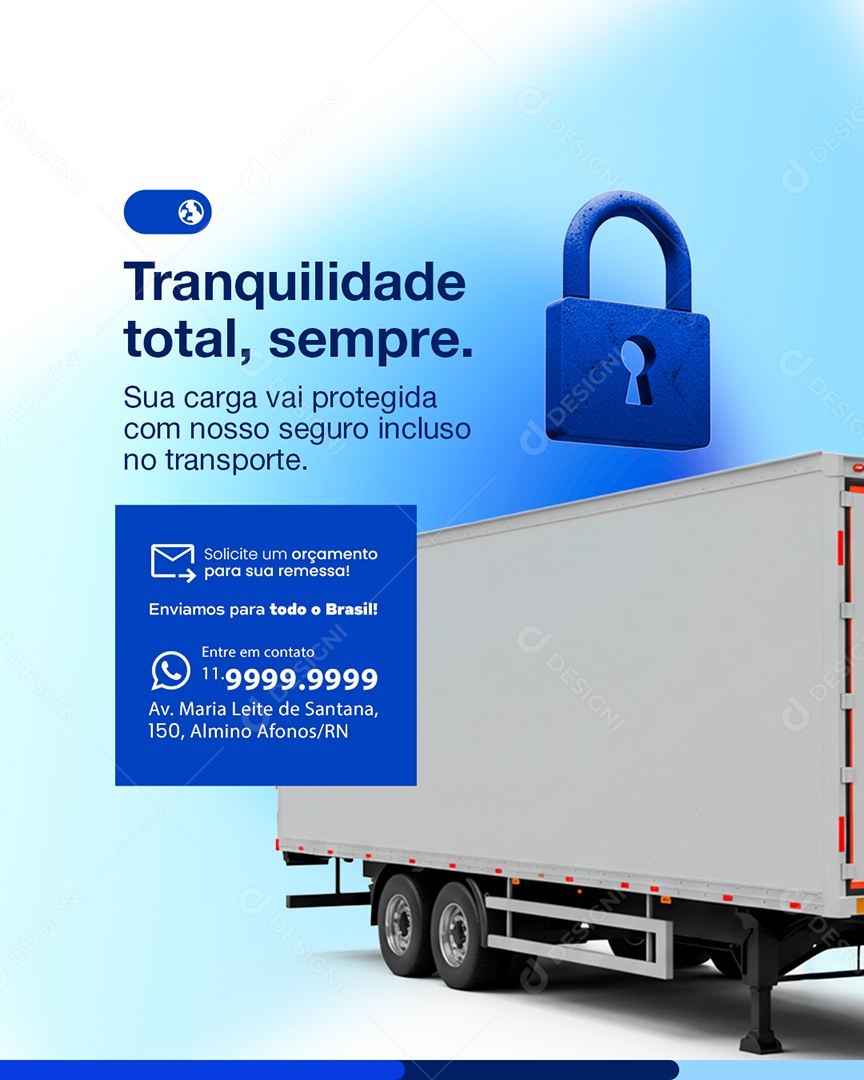 Transportadora Tranquilidade Total Sempre Social Media PSD Editável