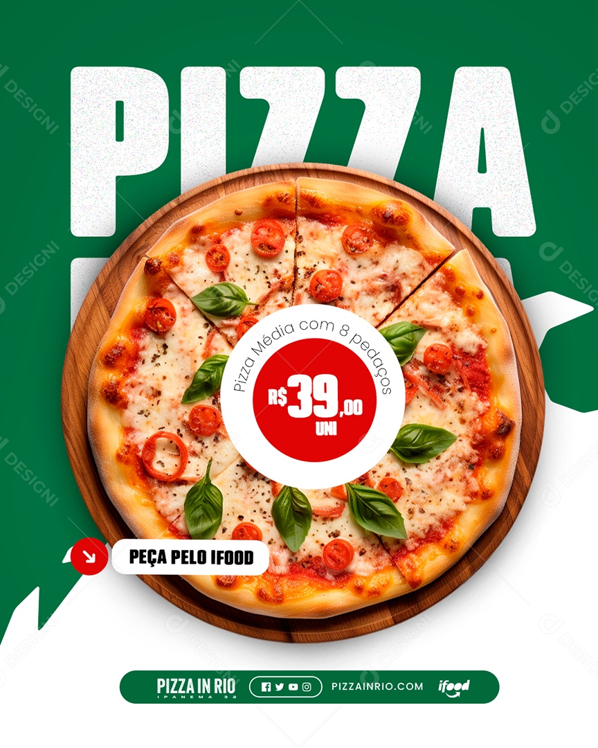 Pizzaria Pizza Média com Oito Pedaços Social Media PSD Editável