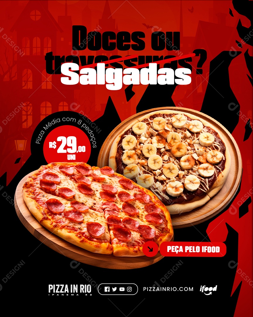 Pizzaria Doces ou Travessuras Salgadas Social Media PSD Editável