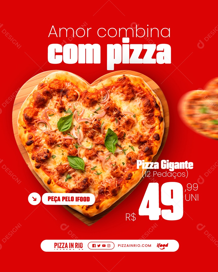 Pizzaria Amor Combina com Pizza Social Media PSD Editável