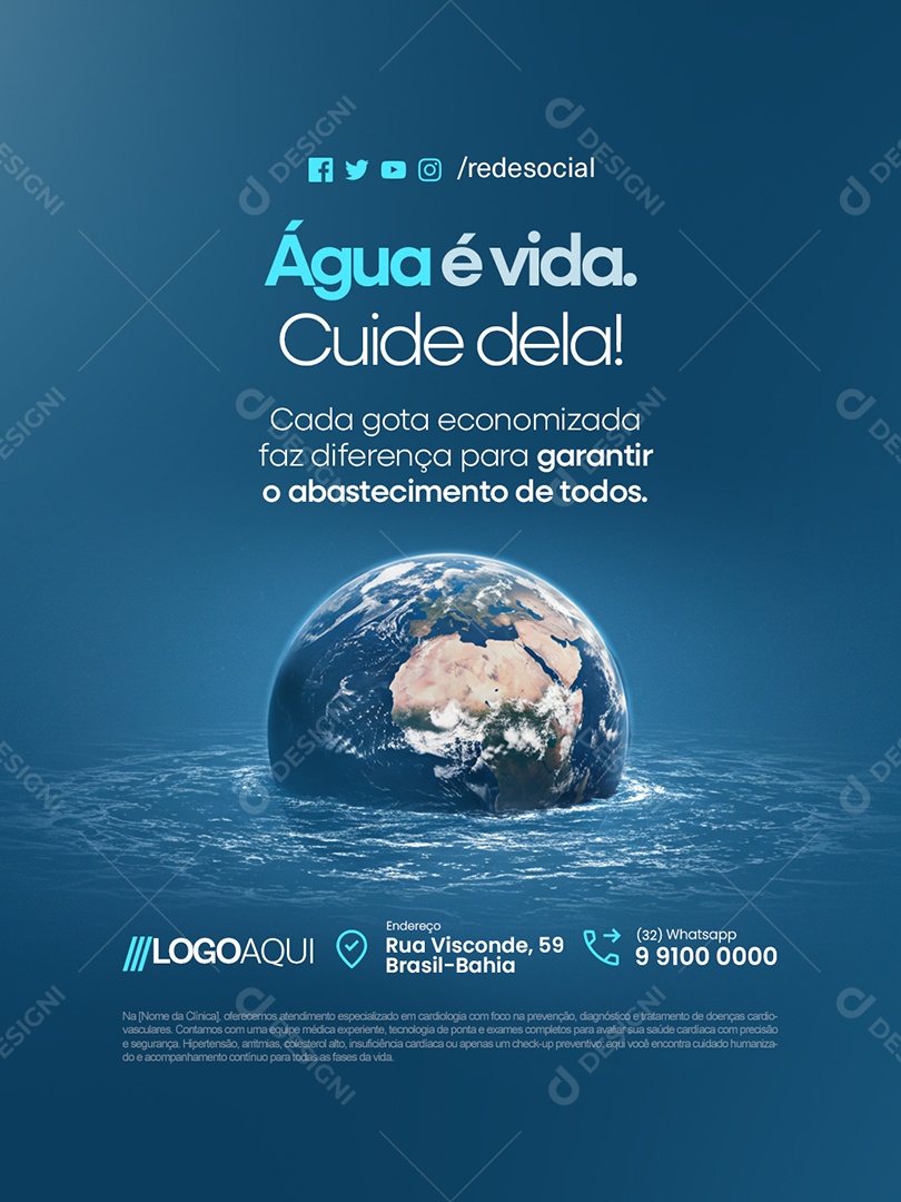 Conscientização Sobre a Água Cuide Dela Água é Vida Social Media PSD Editável