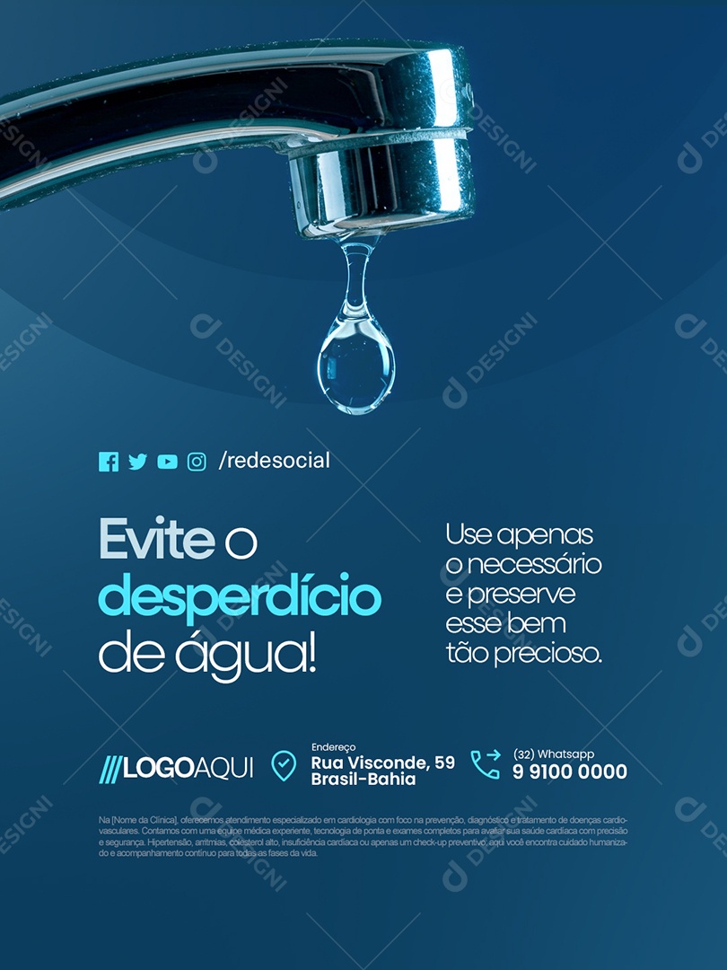 Conscientização Sobre a Água Evite o Desperdício de Água Social Media PSD Editável