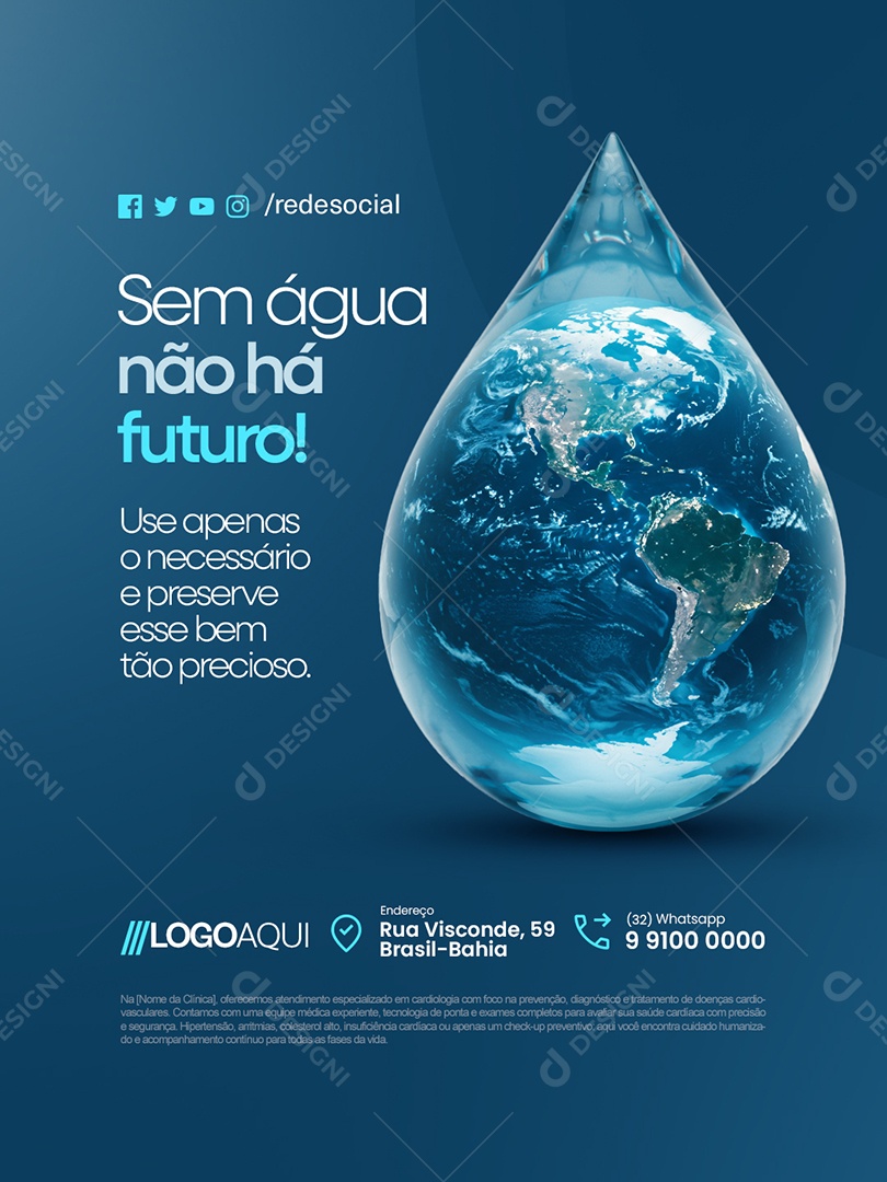 Conscientização Sobre a Água Sem Água Não Há Futuro Social Media PSD Editável