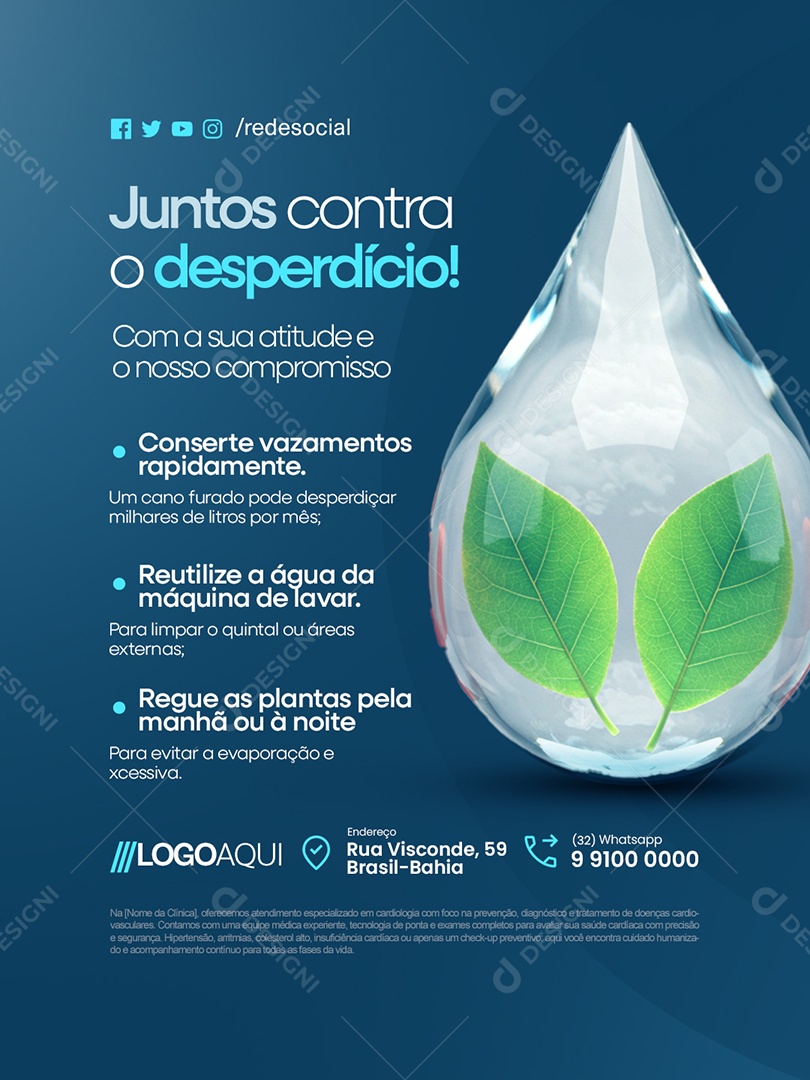 Conscientização Sobre a Água Juntos Contra o Desperdício Social Media PSD Editável