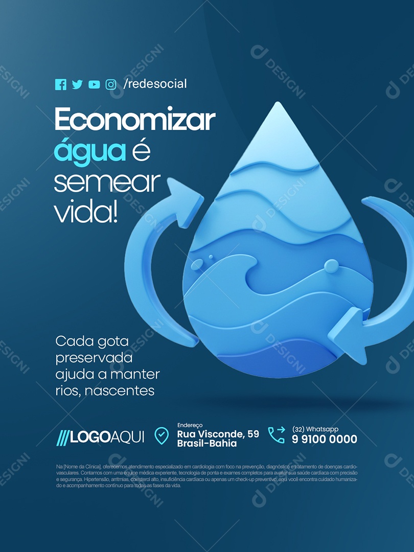 Conscientização Sobre a Água Economizar Água é Semear Vida Social Media PSD Editável