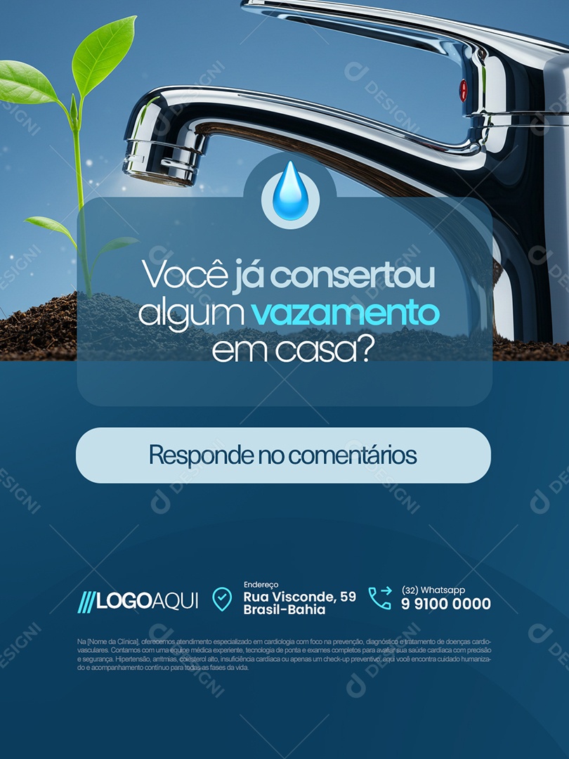 Conscientização Sobre a Água Você Já Consertou Algum Vazamento Social Media PSD Editável