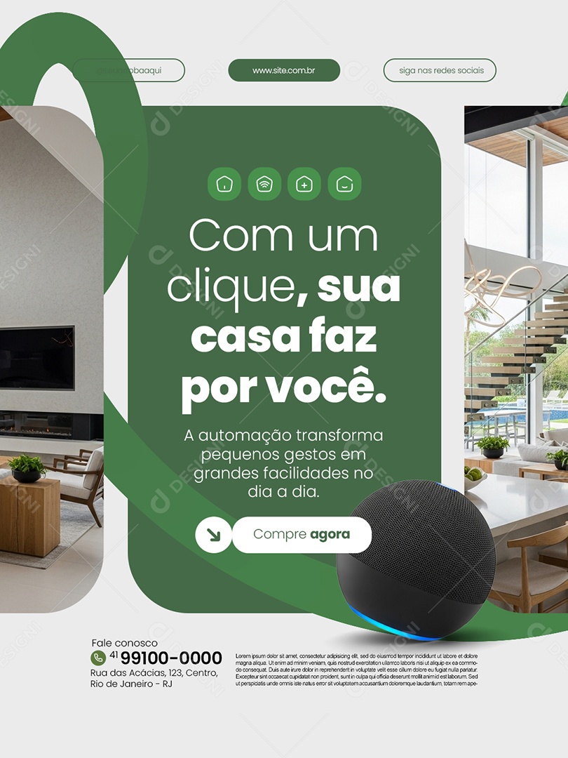 Casa Inteligente Com um Clique Sua Casa Faz Por Você Social Media PSD Editável