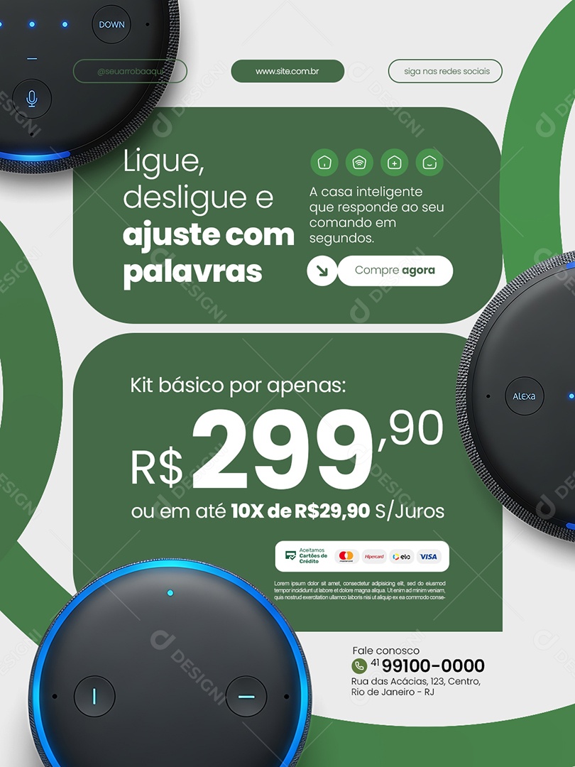 Casa Inteligente Ligue Desligue e Ajuste com Palavras Social Media PSD Editável