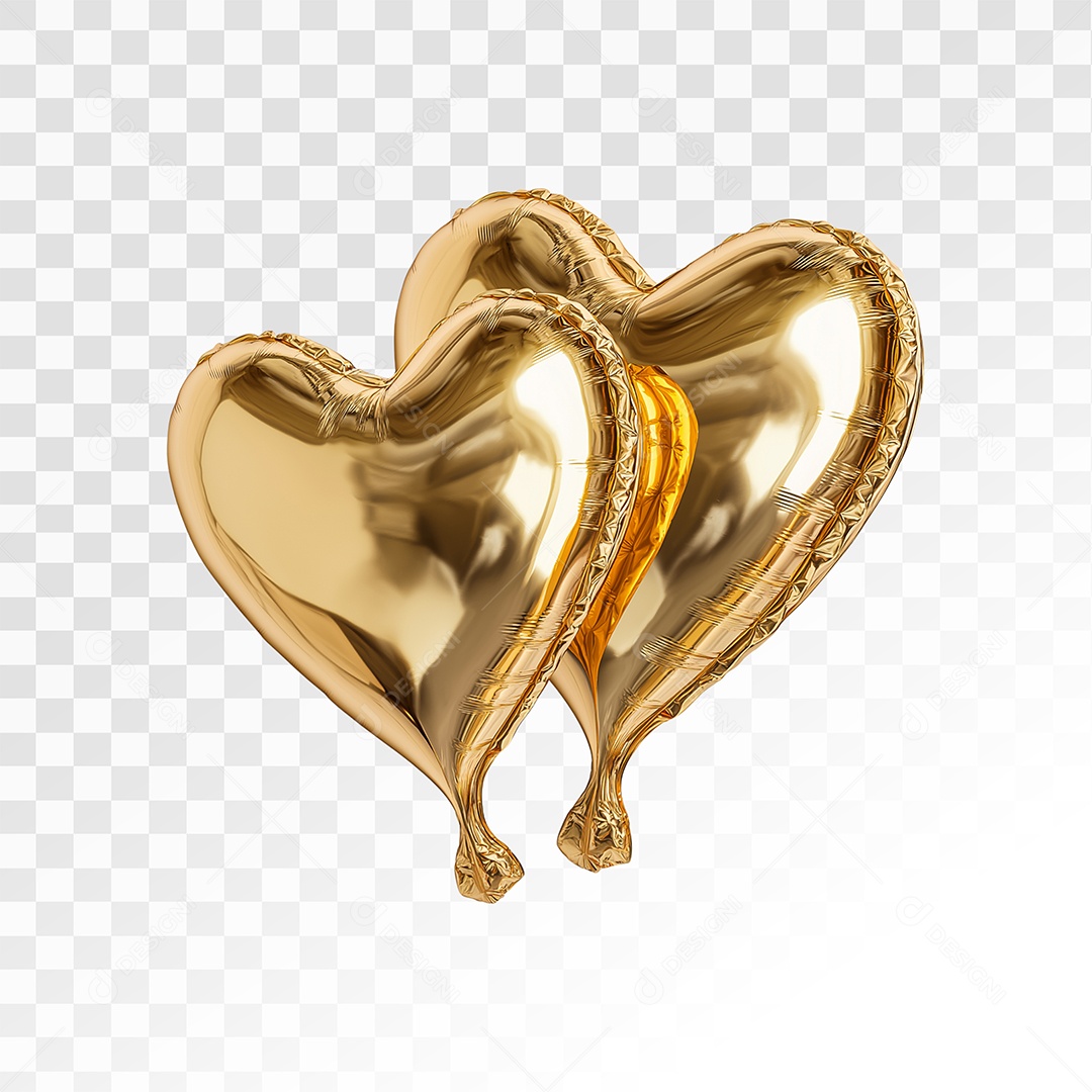 Balões de Corações Dourados Elemento 3D Para Composição PSD