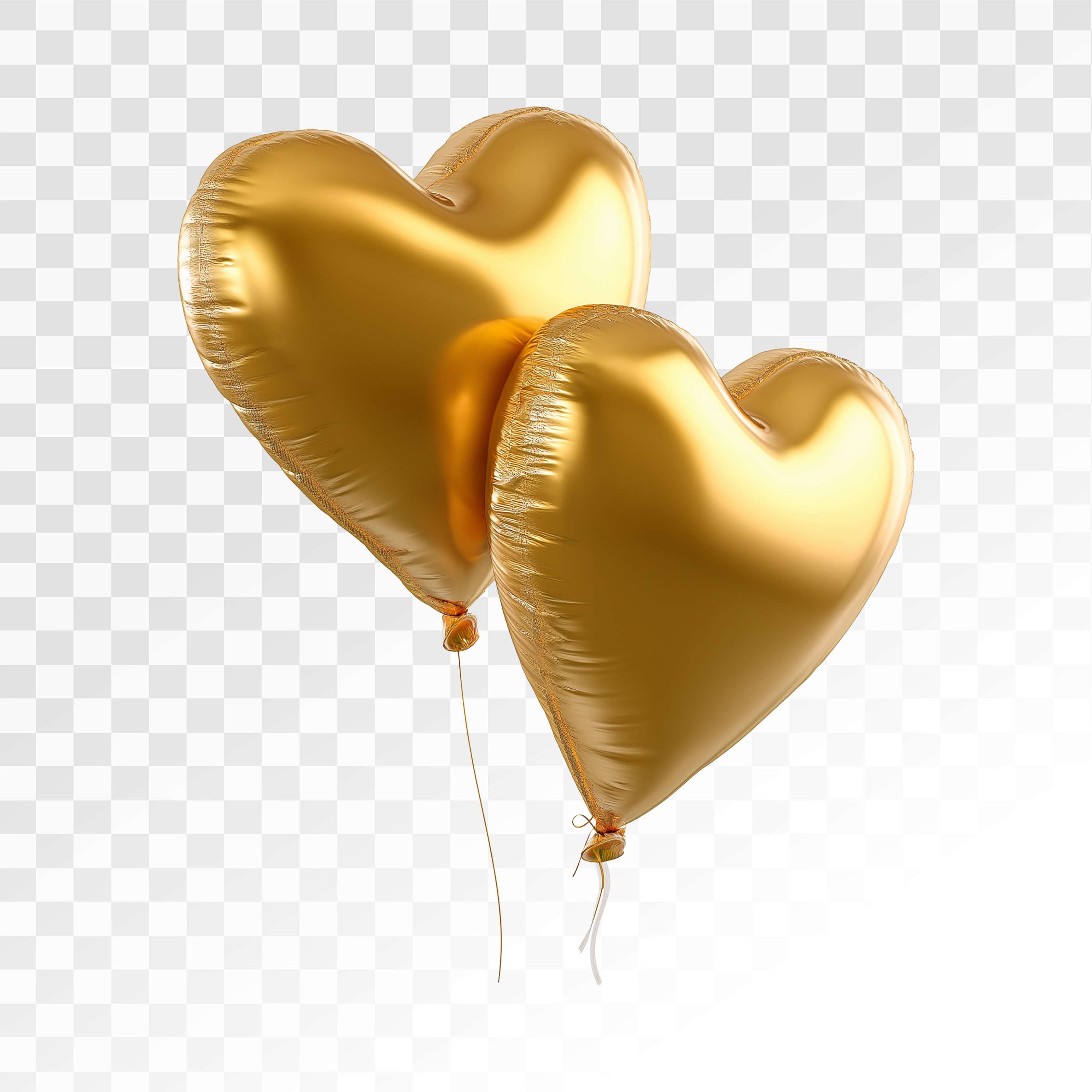 Balões de Corações Dourados Elemento 3D Para Composição PSD