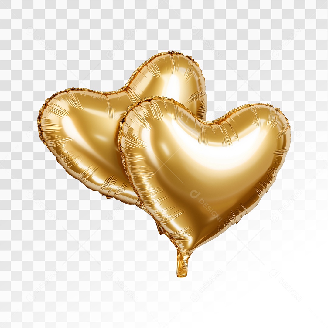 Balões de Coração Dourados Para Composição PSD