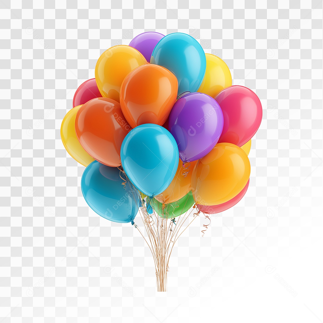 Balões Coloridos Elemento 3D Para Composição PSD