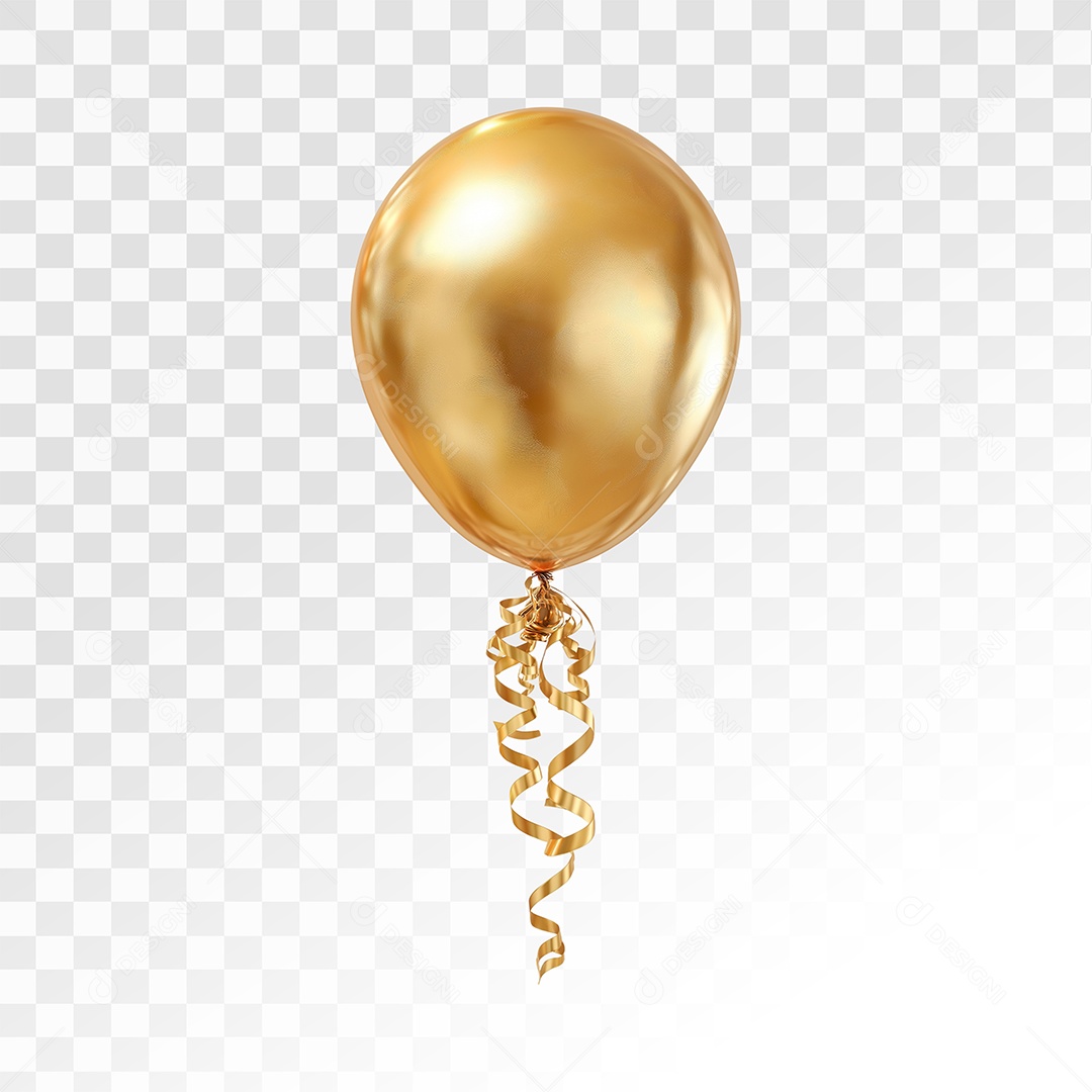 Balão Dourado Elemento 3D Para Composição PSD