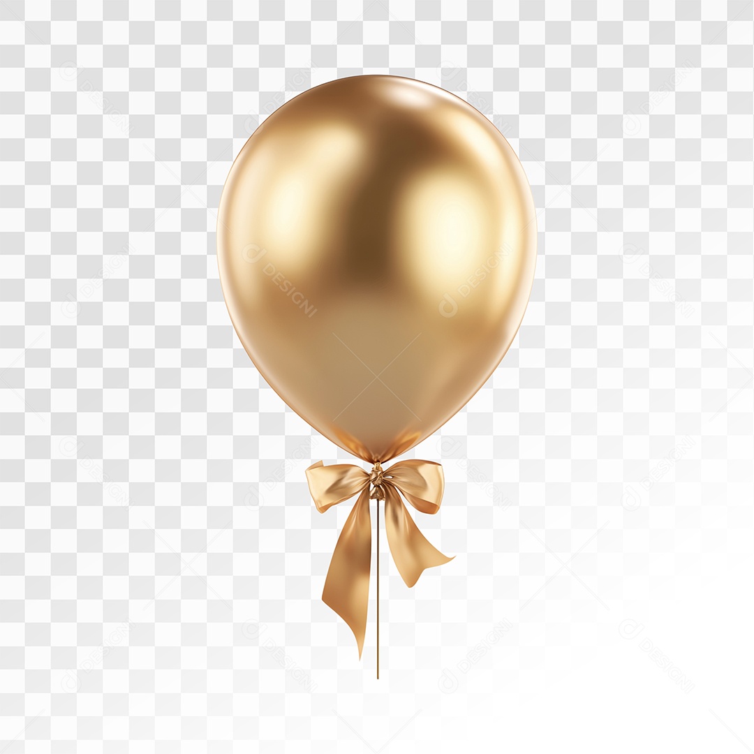 Balão Dourado Elemento 3D para Composição PSD