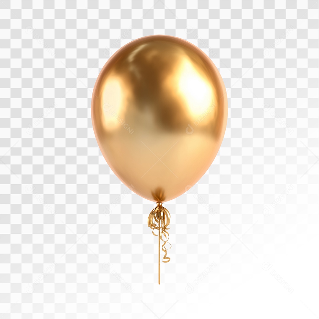 Balão Dourado Elemento 3D para Composição PSD