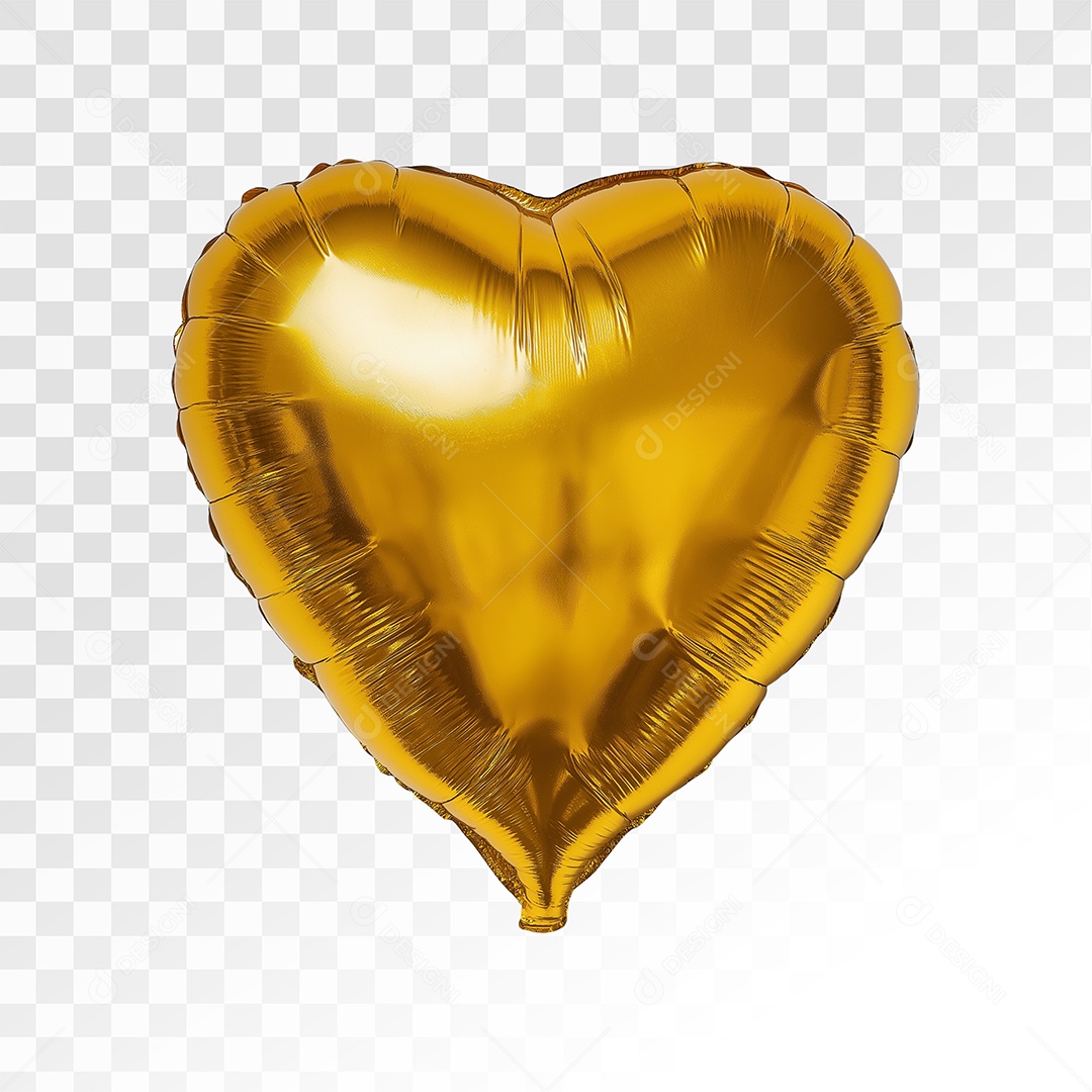 Balão de Coração Dourado Elemento 3D Para Composição PSD