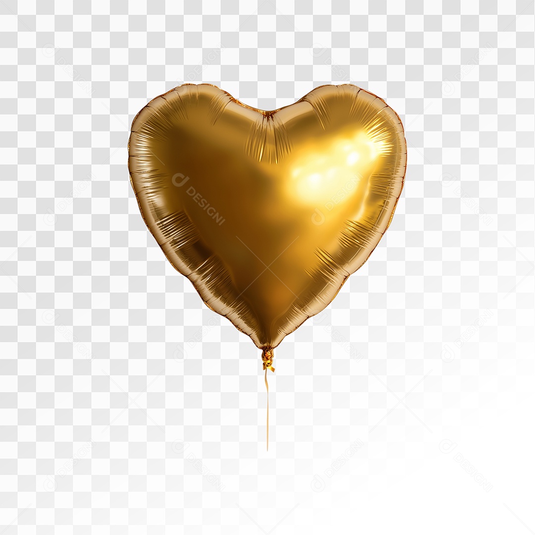 Balão de Coração Dourado Elemento 3D Para Composição PSD