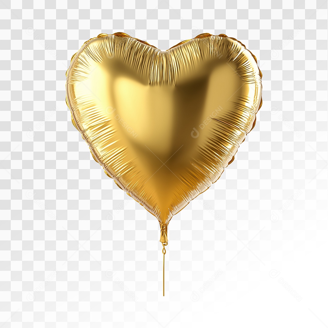 Balão de Coração Dourado Elemento 3D Para Composição PSD