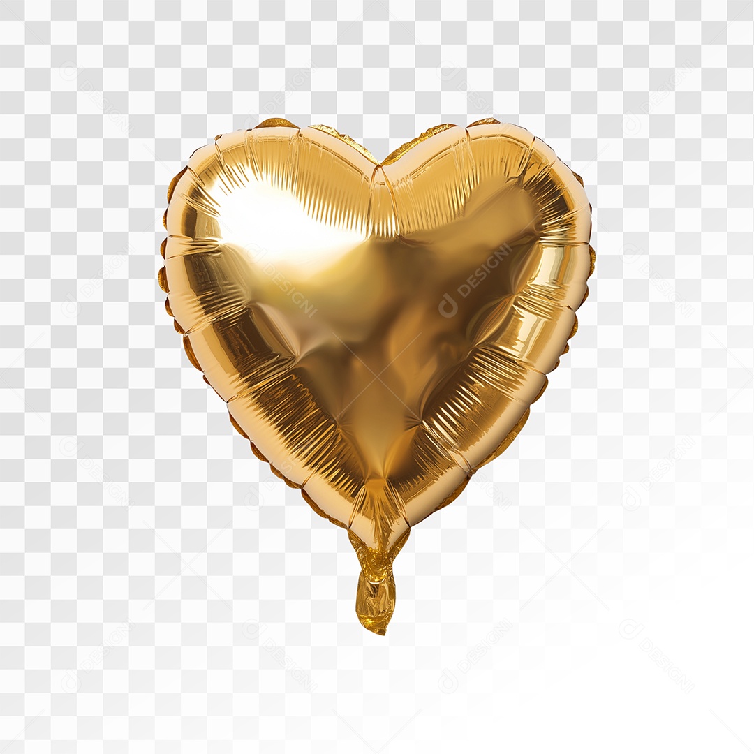 Balão de Coração Dourado Elemento 3D Para Composição PSD