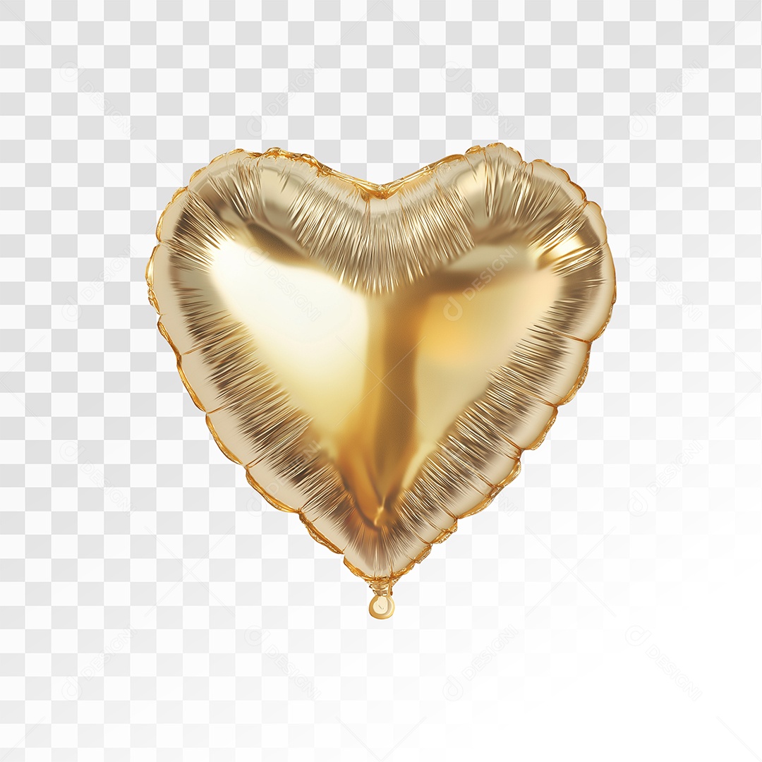 Balão de Coração Dourado Elemento 3D Para Composição PSD