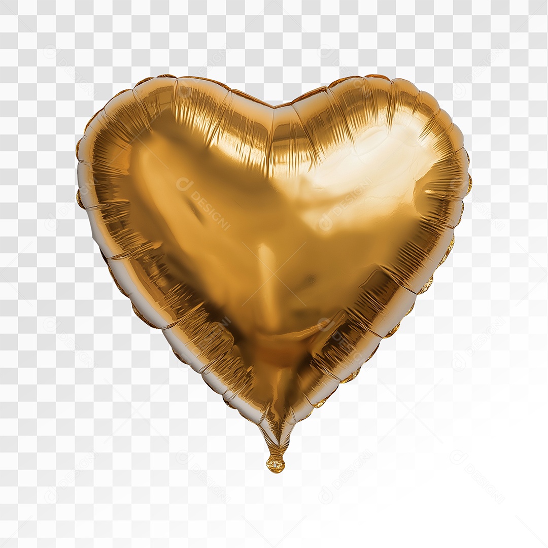 Balão de Coração Dourado Elemento 3D Para Composição PSD