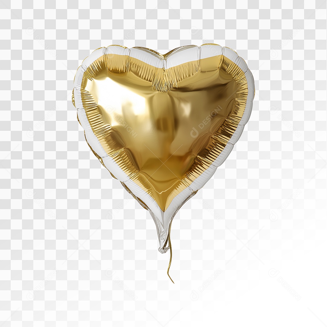 Balão de Coração Dourado Elemento 3D Para Composição PSD
