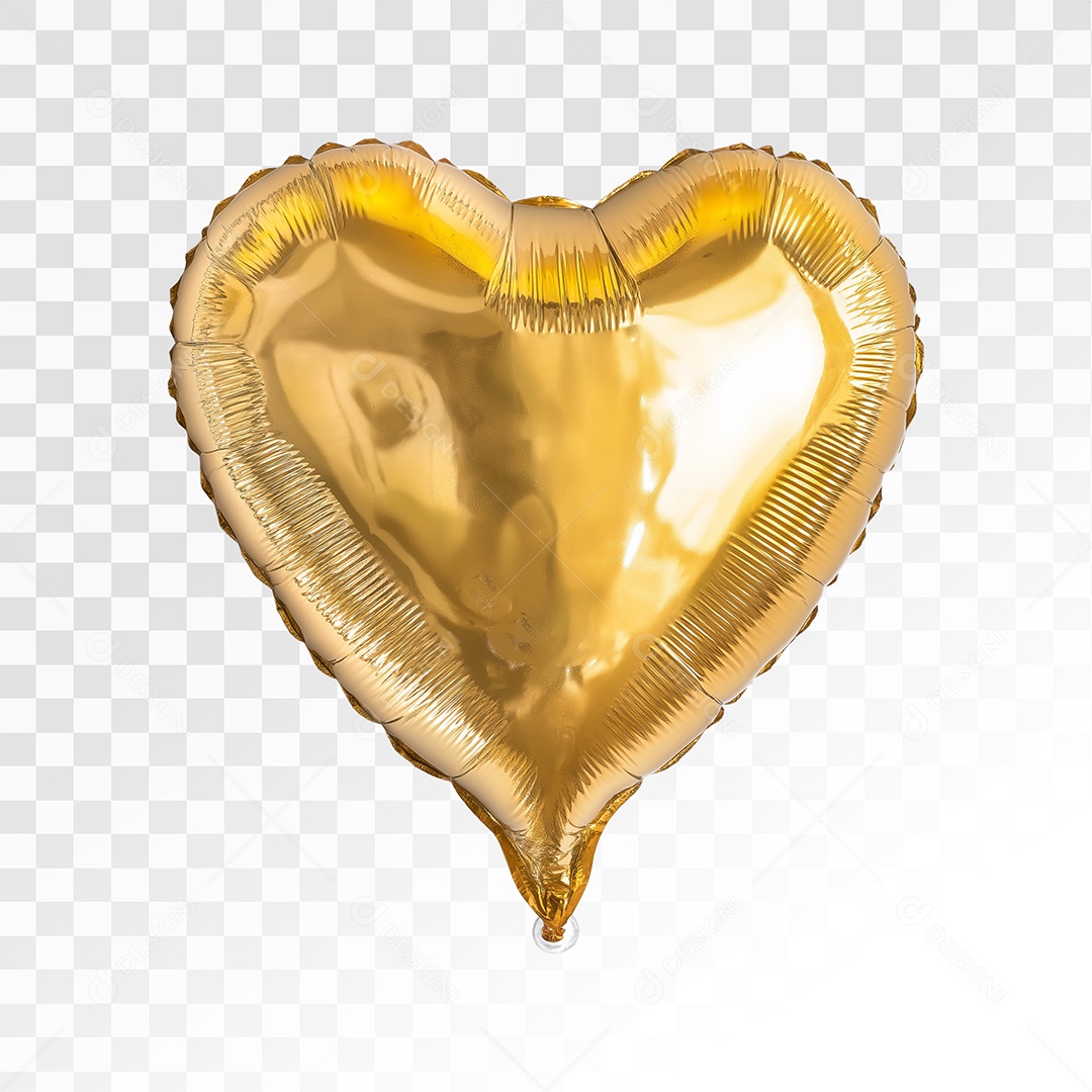 Balão de Coração Dourado Elemento 3D Para Composição PSD