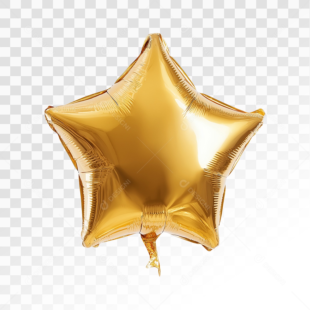 Balão Estrela Dourado Elemento 3D Para Composição PSD