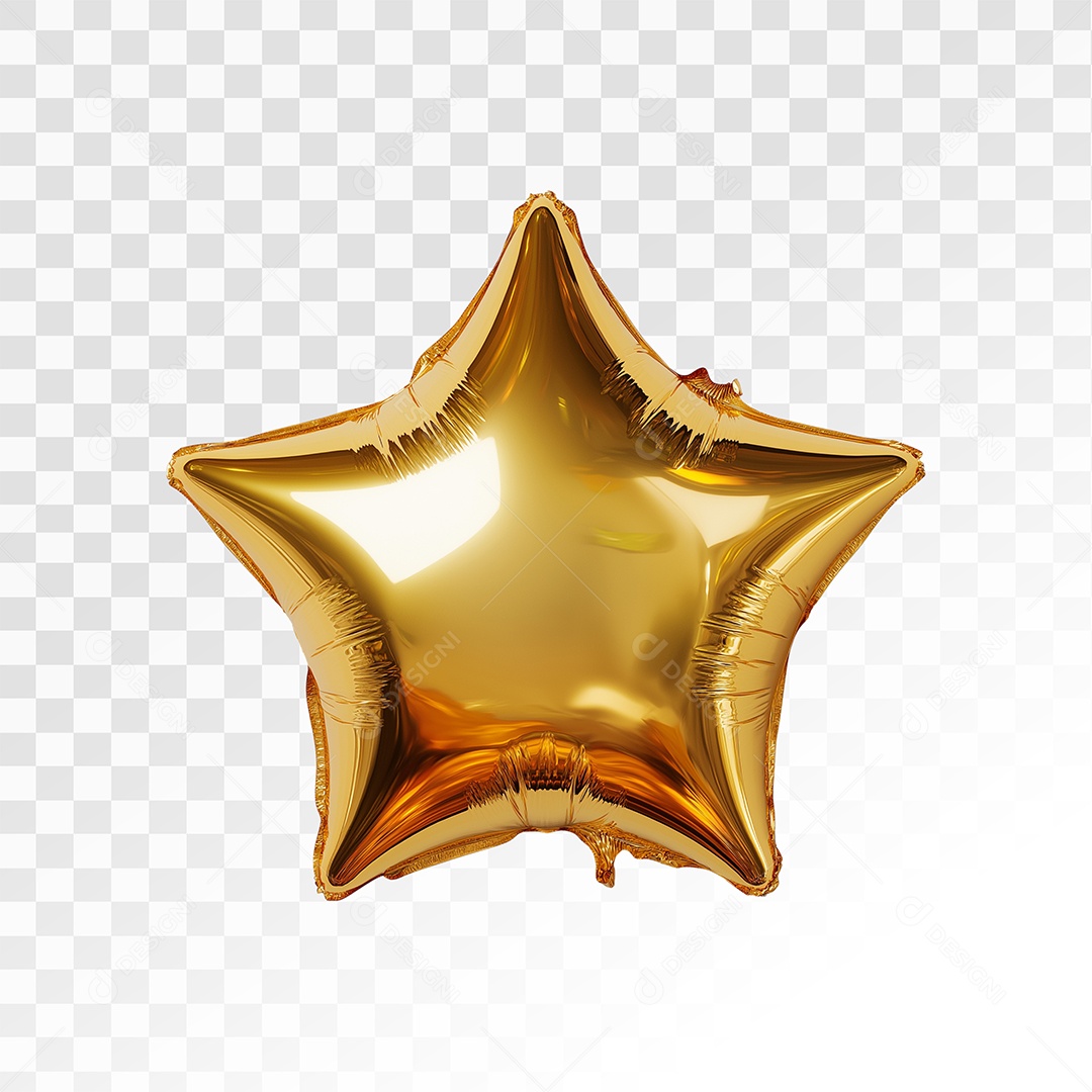 Balão Estrela Dourado Elemento 3D Para Composição PSD