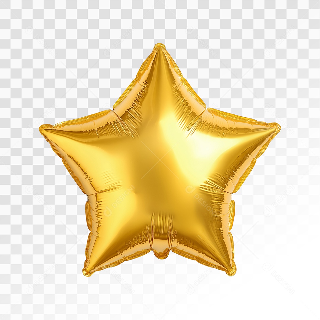 Balão Estrela Dourado Elemento 3D Para Composição PSD