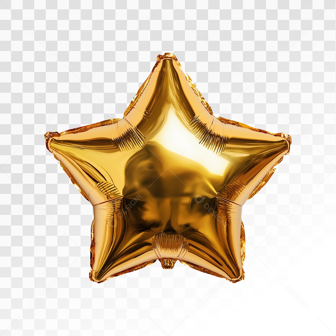 Balão Estrela Dourado Elemento 3D Para Composição PSD