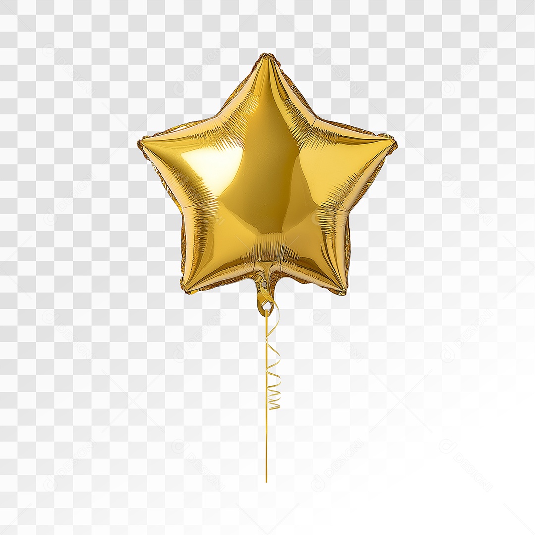 Balão Estrela Dourado Elemento 3D Para Composição PSD