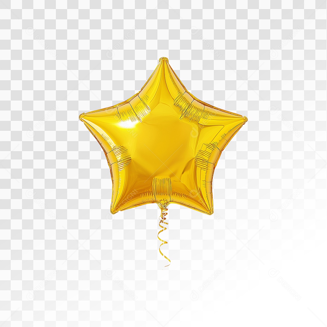 Balão Estrela Dourado Elemento 3D Para Composição PSD