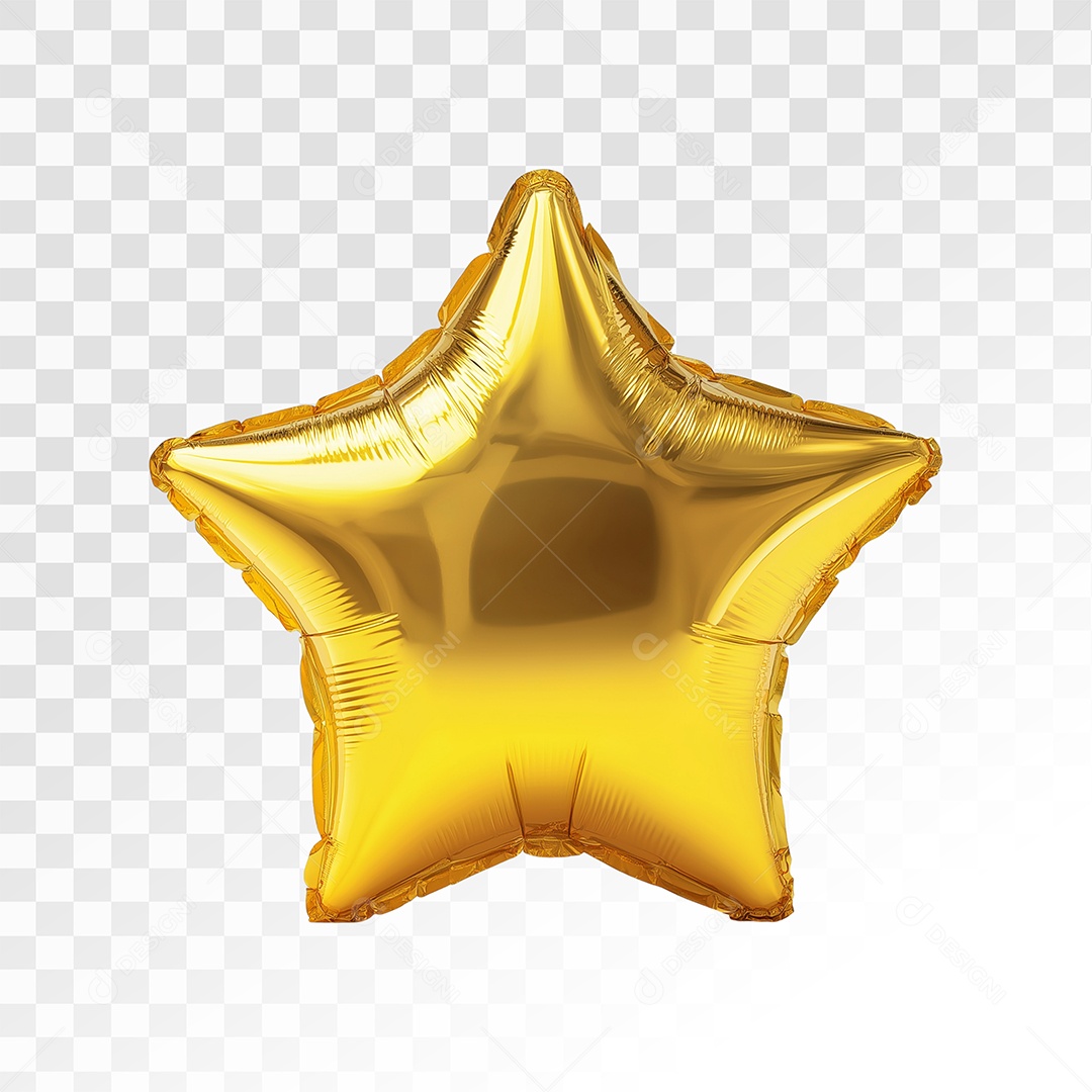 Balão Estrela Dourado Elemento 3D Para Composição PSD