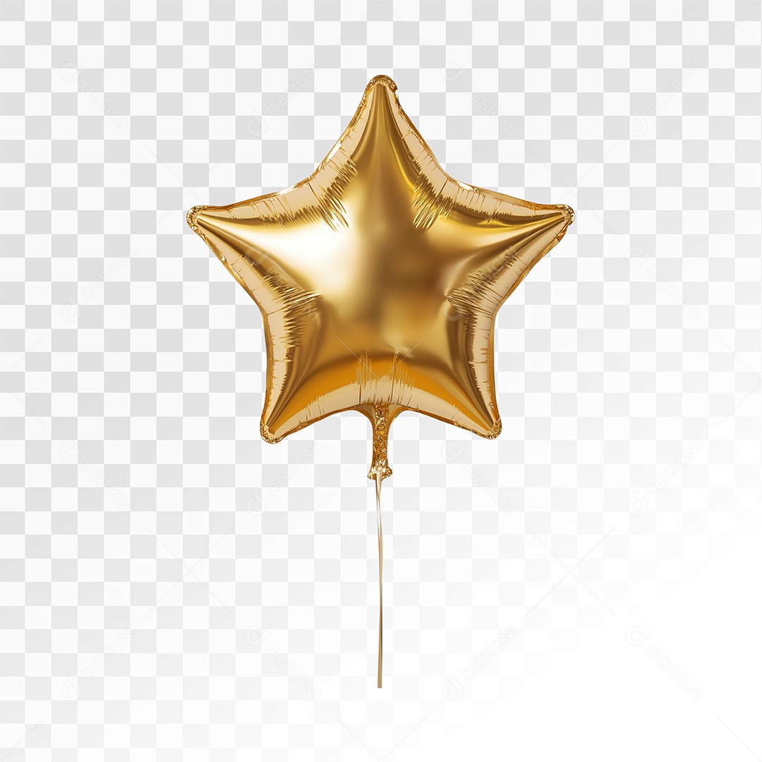 Balão Estrela Dourado Elemento 3D Para Composição PSD