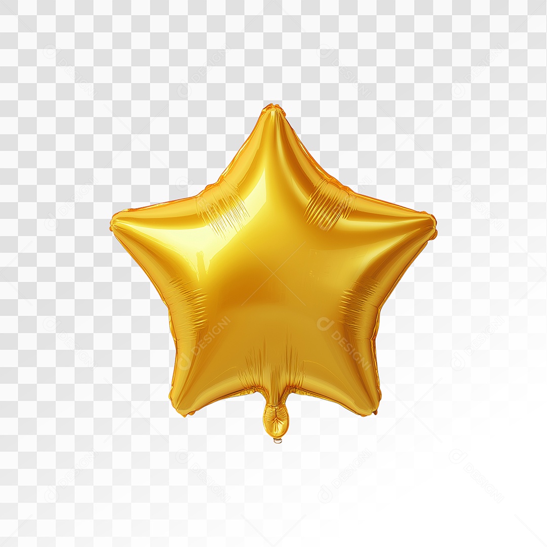 Balão Estrela Dourado Elemento 3D Para Composição PSD