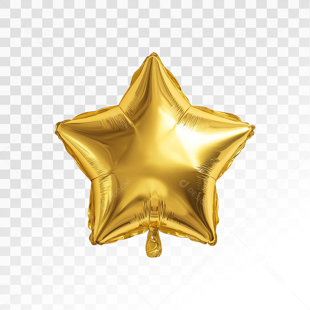 Balão Estrela Dourado Elemento 3D Para Composição PSD