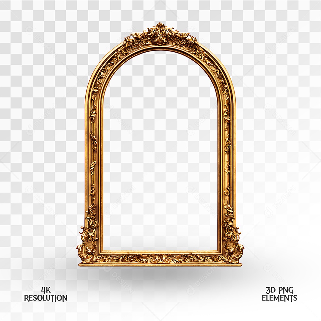 Moldura Dourada Elemento 3D para Composição PSD
