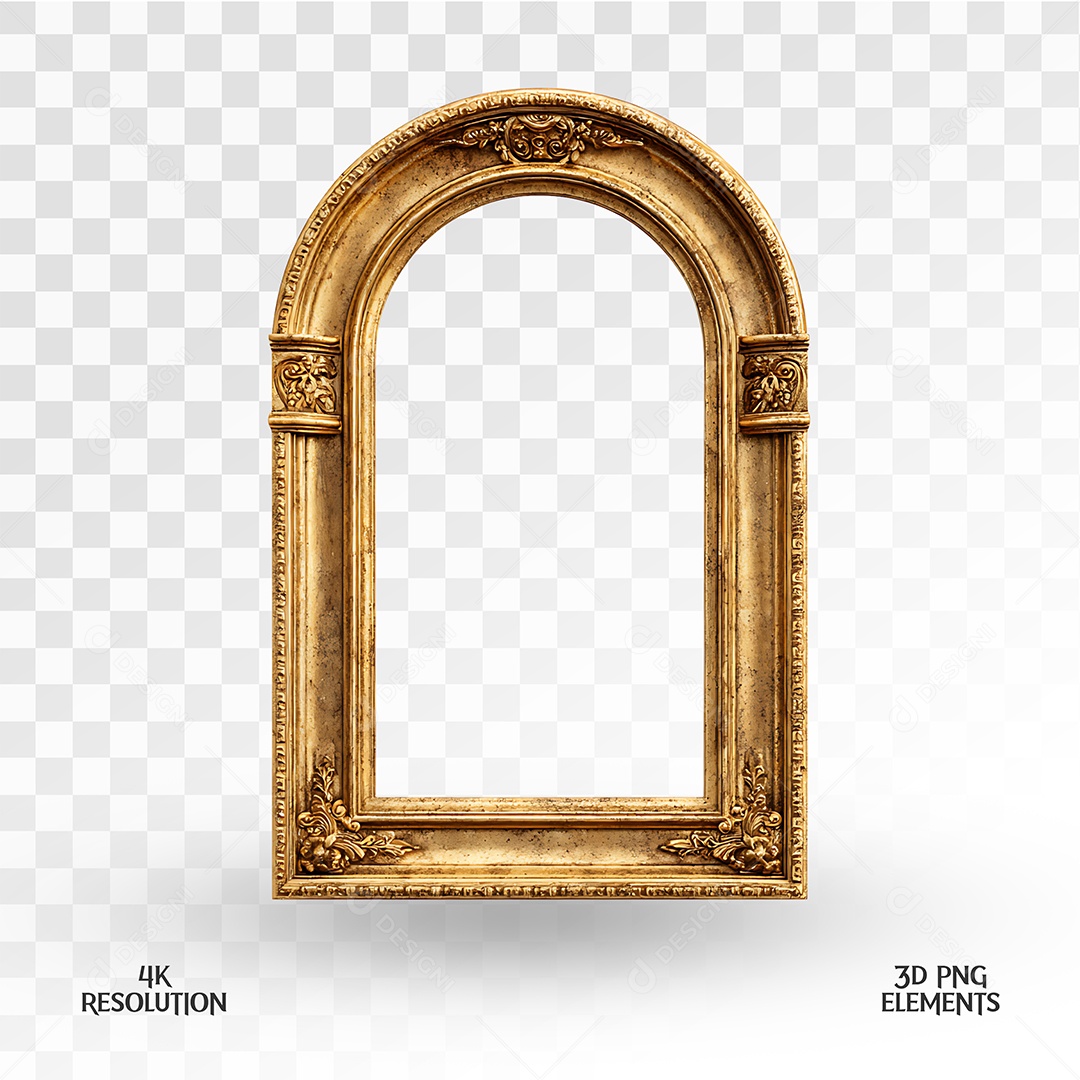 Moldura Dourada Elemento 3D para Composição PSD