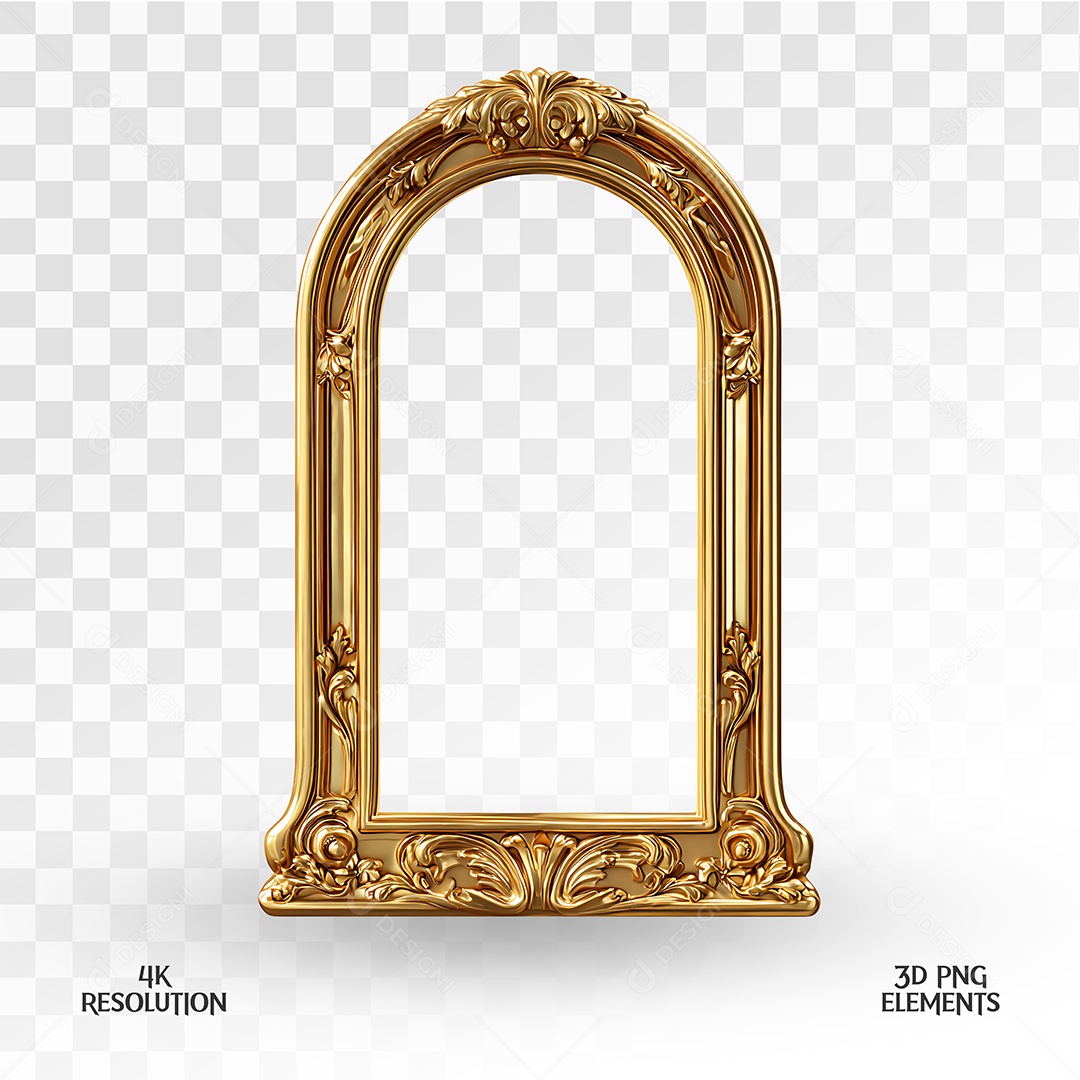 Moldura Dourada Elemento 3D para Composição PSD