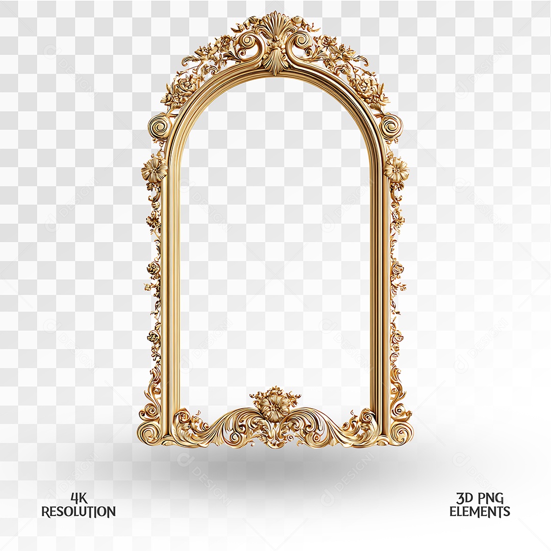Moldura Dourada Elemento 3D para Composição PSD