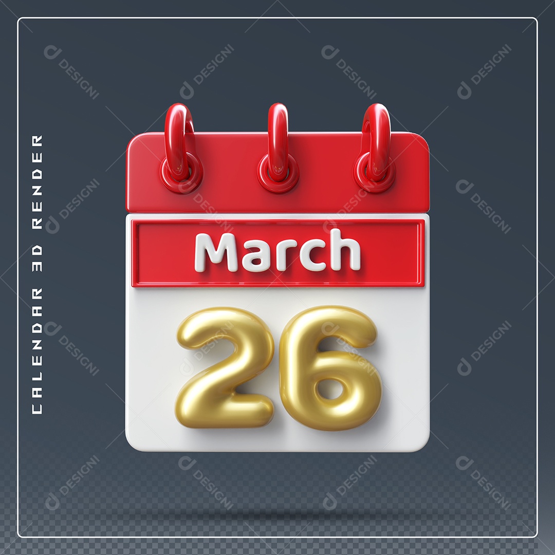 Calendário Do mês Março Dia 28 Elemento 3D Dourado Vermelho E Branco Para Composição PSD