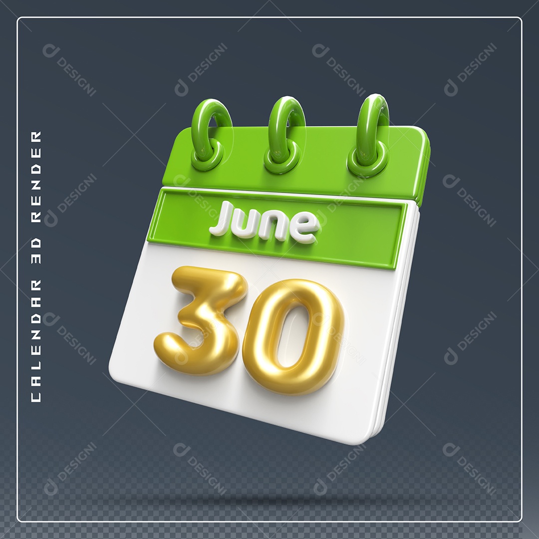 Calendário Do mês Janeiro Dia 30 Elemento 3D Dourado Verde E Branco Para Composição PSD