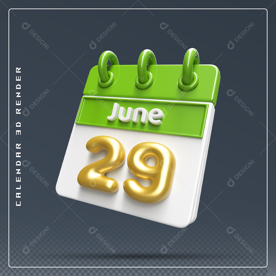 Calendário Do mês Janeiro Dia 29 Elemento 3D Dourado Verde E Branco Para Composição PSD
