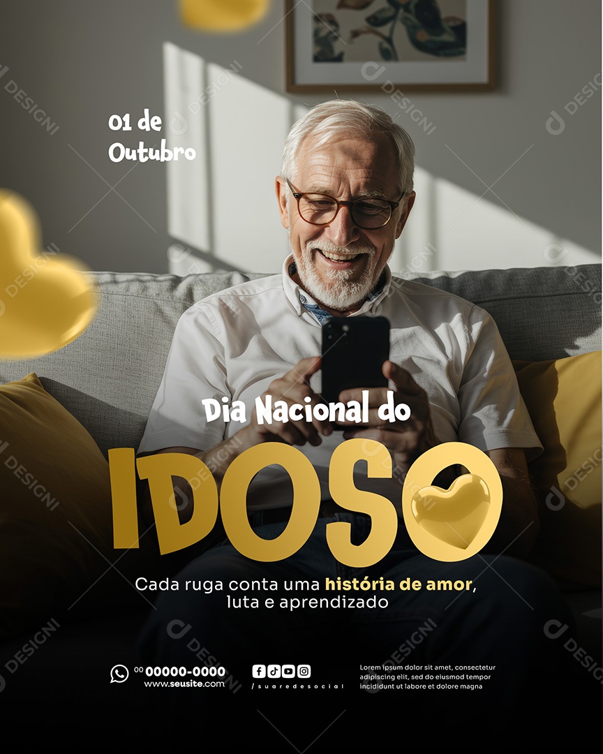 Dia do Idoso 01 de Outubro Parabéns Social Media PSD Editável