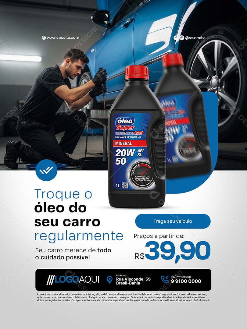 Oficina Mecânica Troca o Óleo do Seu Carro Social Media PSD Editável