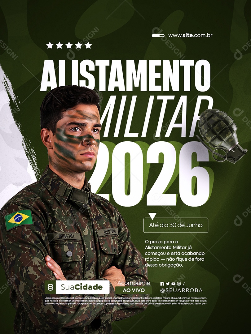 Recrutamento Militar Alistamento Militar 2026 Até Dia 30 de Junho Social Media PSD Editável