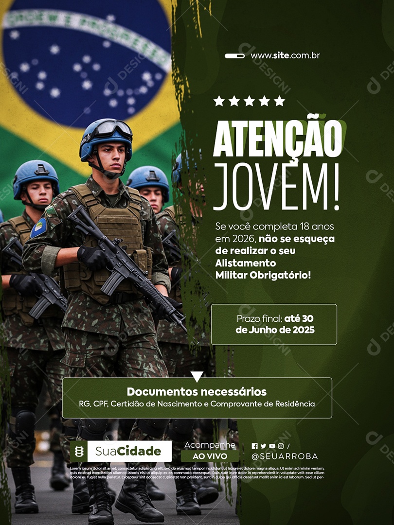Recrutamento Militar Atenção Jovem Social Media PSD Editável