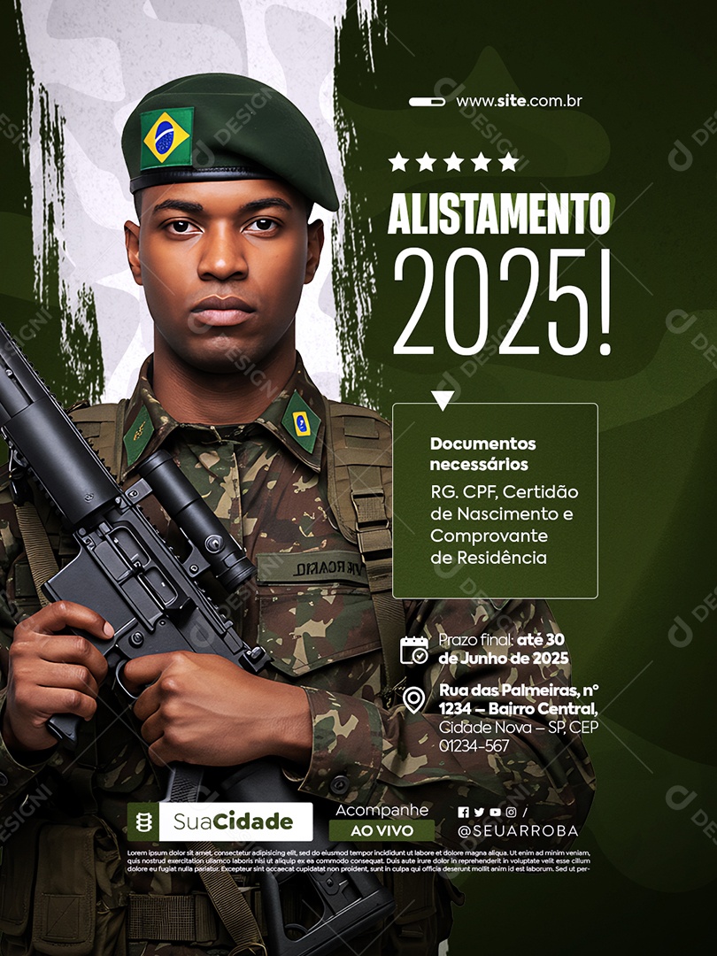 Recrutamento Militar Alistamento 2025 Documentos Necessários Social Media PSD Editável
